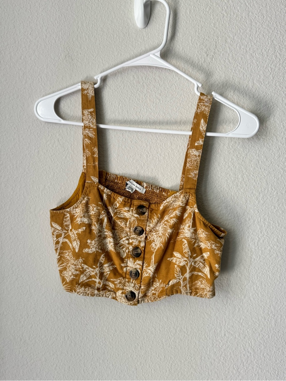 American‎ Eagle Mustard Yellow Floral Button Front Crop Top Small